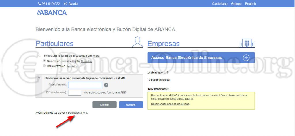 solicitar claves de acceso abanca