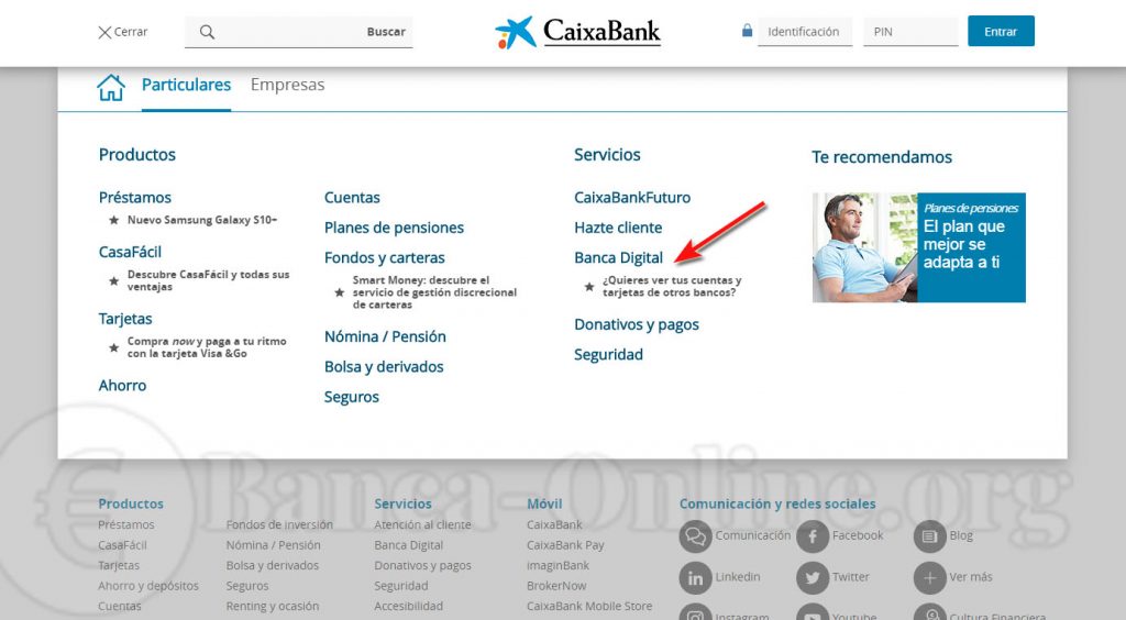 menu a banca digital caixabanknow